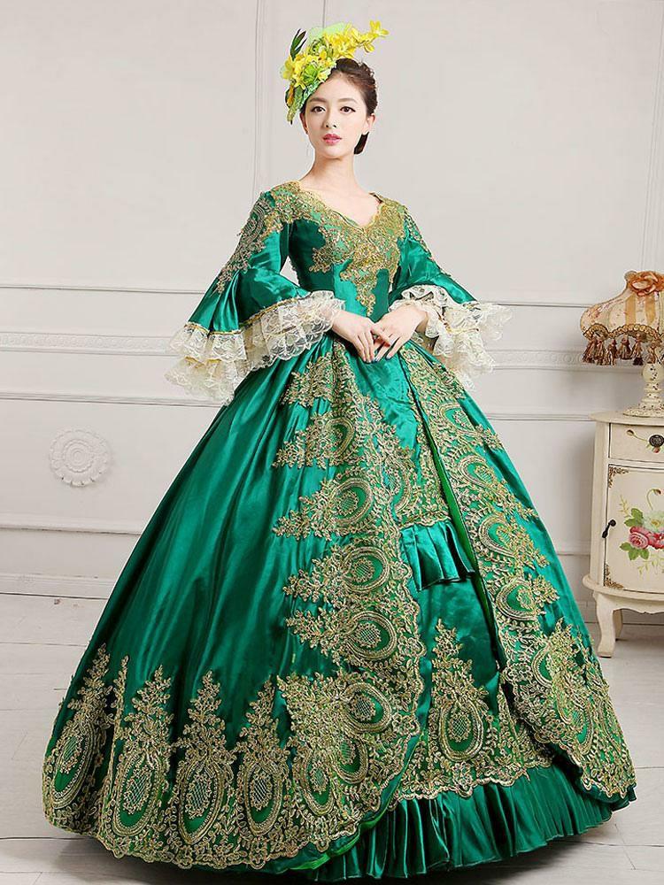 Retro Costume |  Victorian Dress Costume Green Baroque Masquerade Ball Gowns Royal Victoria Era Clothing Retro Costume Carnival Hobbies Retro Costume