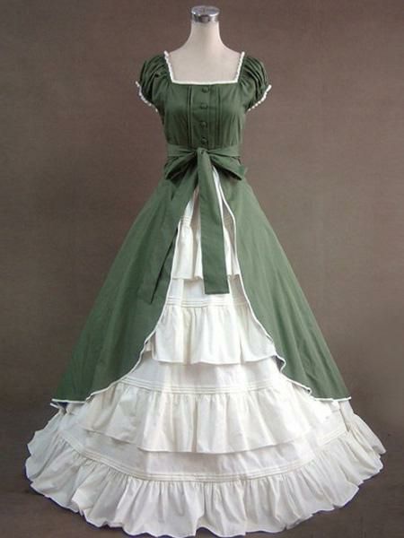 Retro Costume |  Victorian Dress Costume Green Short Sleeves era Clothing Retro Costumes Dress Halloween Hobbies Retro Costume