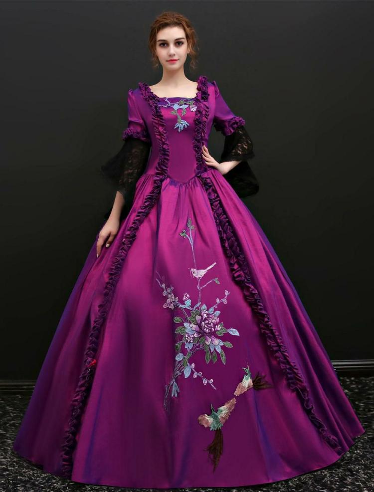 Retro Costume |  Victorian Dress Costume lace Long Sleeves purple Vintage Violet Ball Gown Victorian era Clothing retro Long Dresses Halloween Hobbies Retro Costume