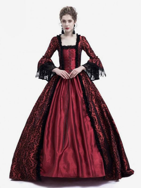 Retro Costume |  Victorian Dress Costume Long Gothic Trumpet Long sleeves Royal Blue Ball Gown Square neckline Victorian Era Clothing with hat Retro Costumes Halloween Hobbies Retro Costume