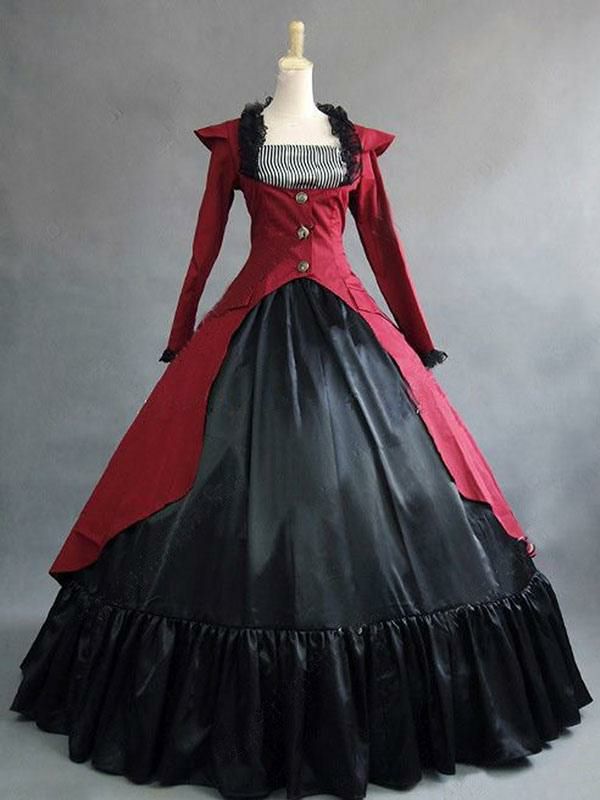 Retro Costume |  Victorian Dress Costume Long Sleeves Red Ball Gown Ruffle Button Victorian Era Clothing Retro Clothing Costumes Carnival Hobbies Retro Costume