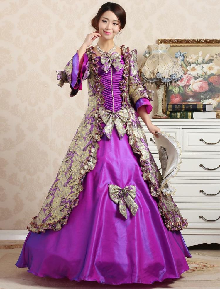 Retro Costume |  Victorian Dress Costume Retro Princess Costume Rococo Ball Gown Purple Ruffle Bows Maxi Victorian era outfits Vintage Royal Costumes Dress Halloween Hobbies Retro Costume