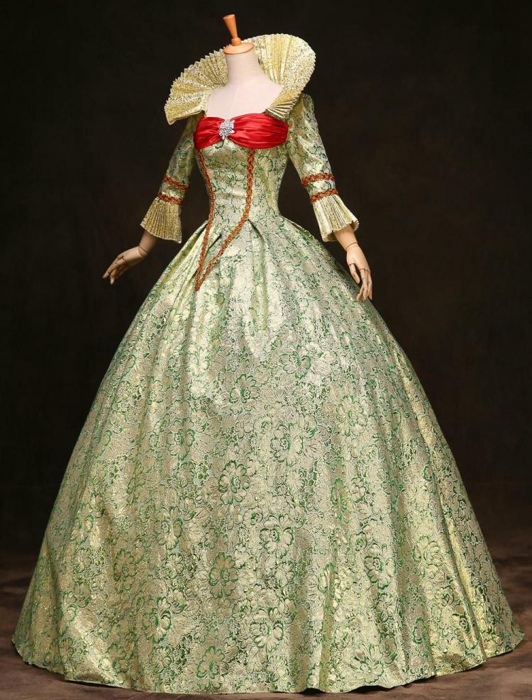 Retro Costume |  Victorian Dress Costume Royal Retro Costume Victorian era Clothing Ball Gown Jacquard Floral Green Ruffle Tiered Vintage Princess Costume Halloween Hobbies Retro Costume