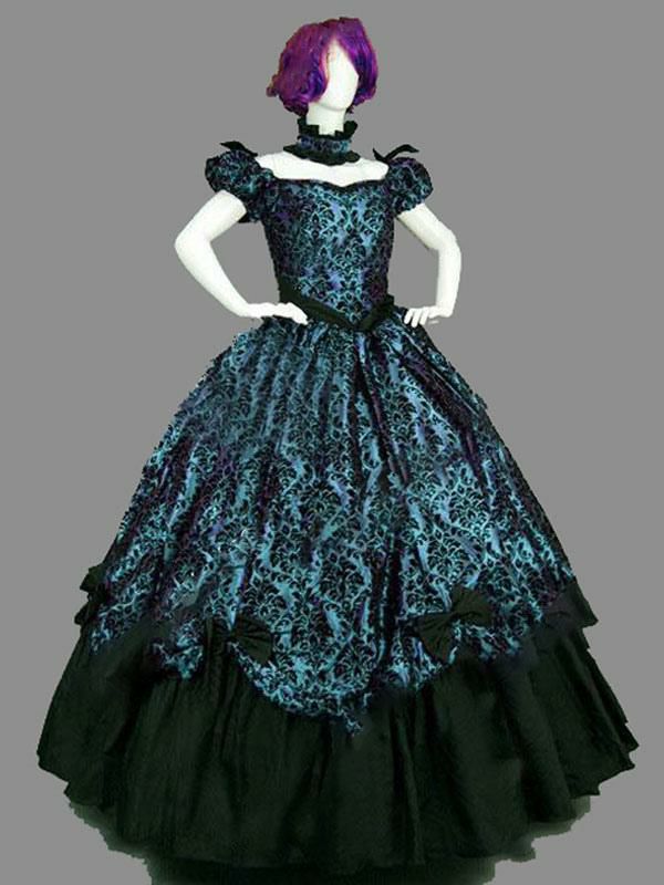 Retro Costume |  Victorian Dress Costumes Blue Marie Antoinette Short Sleeves Ball gown Victorian Era Style Set Masquerade Vintage Dress Hobbies Retro Costume