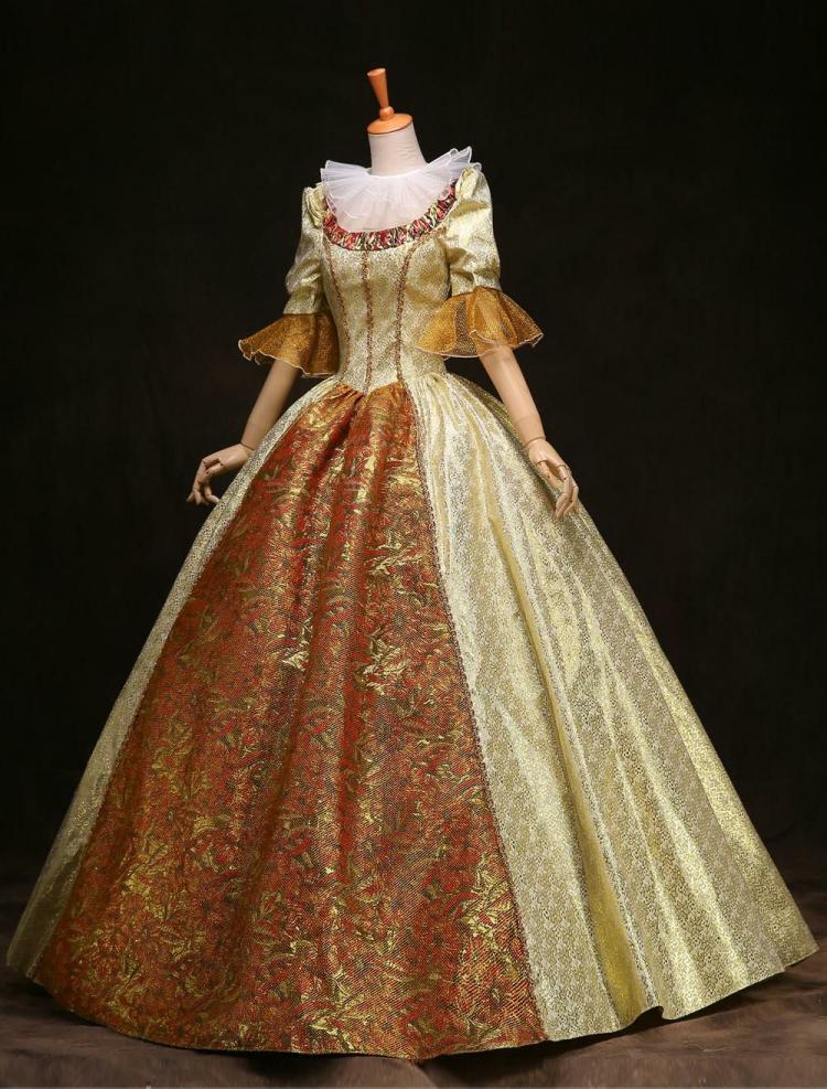 Retro Costume |  Victorian Rococo Dress Costume Gold Ball Gown Half Sleeves Royal Dress Hobbies Retro Costume