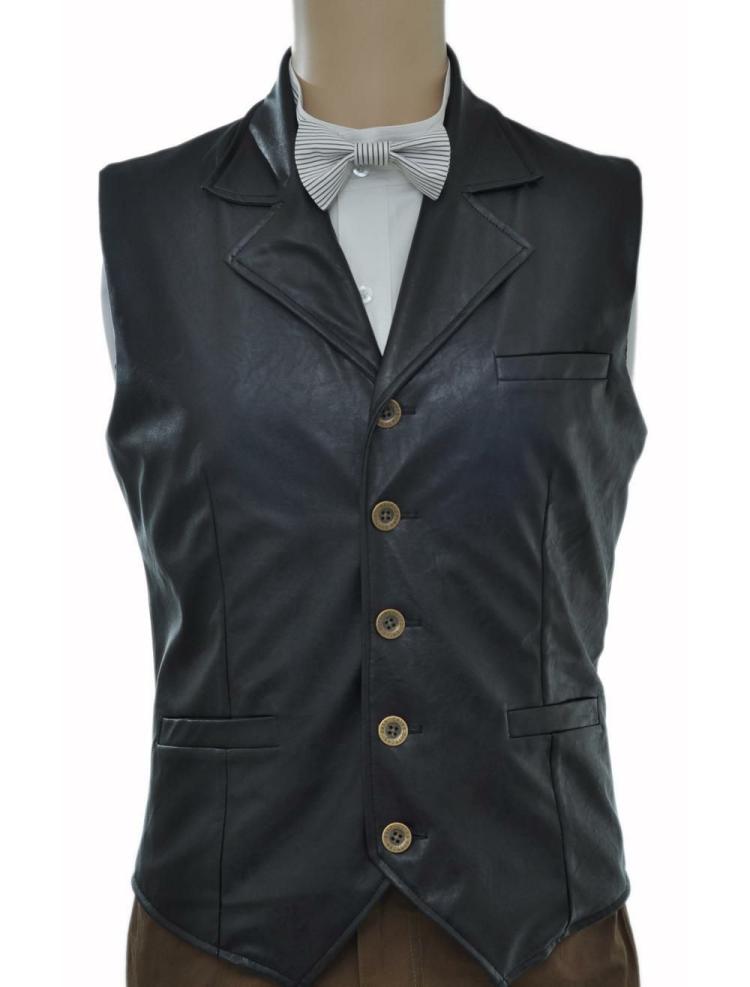 Retro Costume |  Vintage Steampunk Costume Waistcoat Black Faux Leather Retro Suit Vest Halloween Hobbies Retro Costume