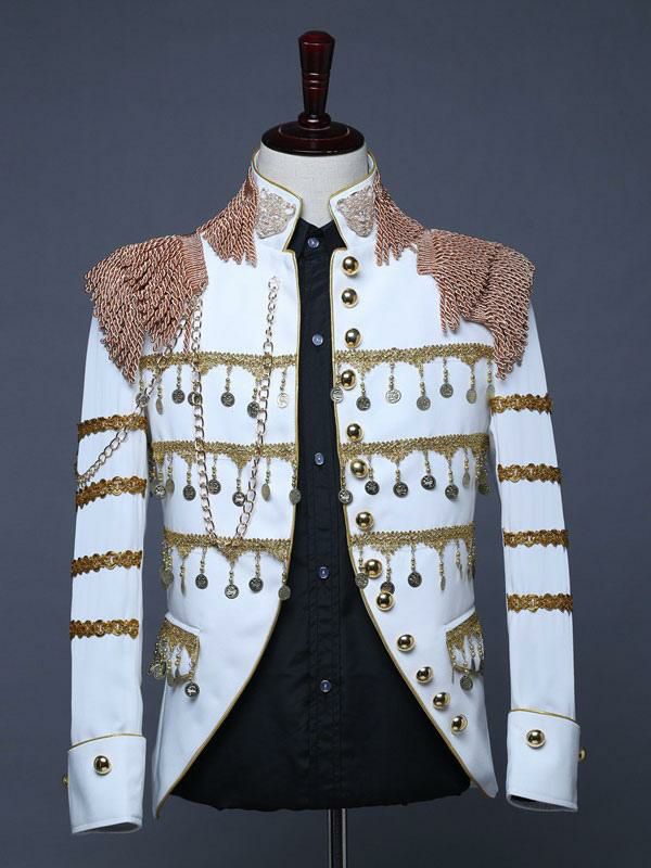 Retro Costume |  White Palace Performing Arts Tassel Sequin Stage Costume Long Sleeves Retro Costumes For Man Hobbies Retro Costume