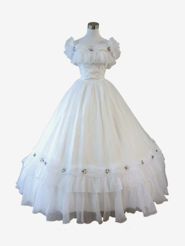 Retro Costume |  White Retro Costumes Ruffles Polyester Dress Retro Tunic Marie Antoinette Costume 18th Century Costume Hobbies Retro Costume