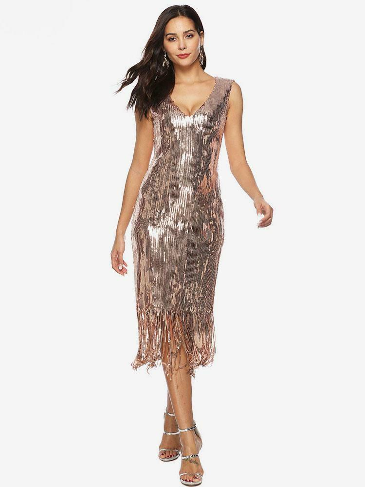 Retro Costume |  Women Sequin Great Gatsby Fringe V Neck 1920s Outfits For Women 20s Party Dress Hobbies Retro Costume