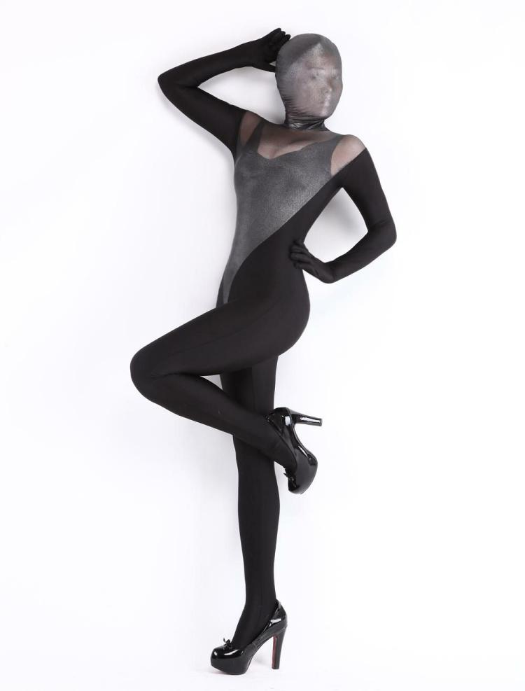 Zentai |  Black Lycra Spandex Two-Tone Sheer Unisex Zentai Suits Hobbies Zentai