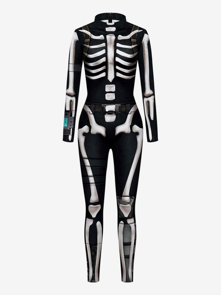 Zentai |  halloween zentai jumpsuit Black Jumpsuit Leotard Skeleton Halloween Scary Lycra Spandex Catsuit Hobbies Zentai