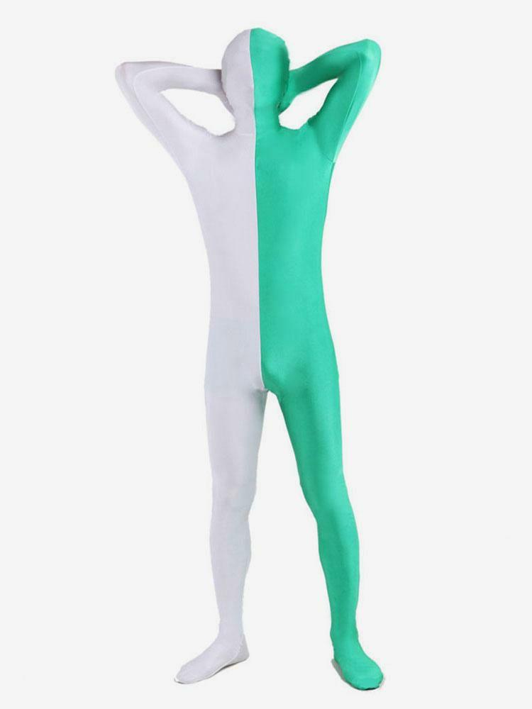 Zentai |  White and Green Two Tone Zentai Suit Full Body Lycra Spandex Bodysuit Hobbies Zentai