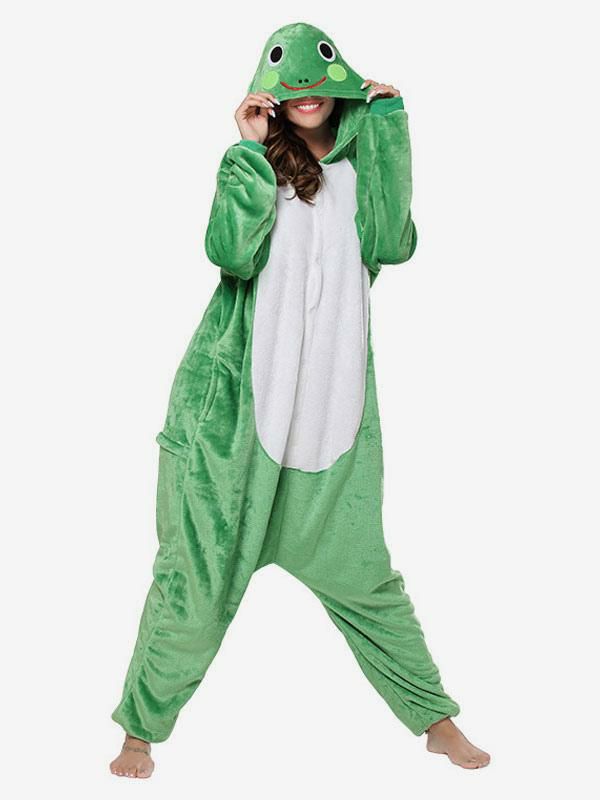 Kigurumi Costumes |  Kigurumi Onesie Pajamas Frog Adult Green Flannel Easy Toilet Winter Sleepwear Animal Costume Carnival onesie pajamas Hobbies Kigurumi Costumes