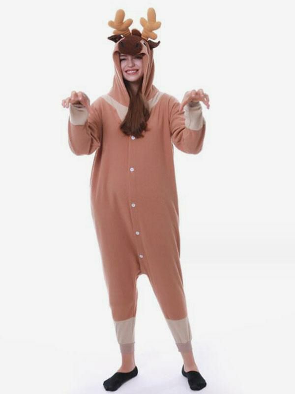 Kigurumi Costumes |  Onesie Kigurumi Pajamas Christmas Adult’s Coffee Brown Polyester Jumpsuit Kigurumi Costumes Hobbies Kigurumi Costumes