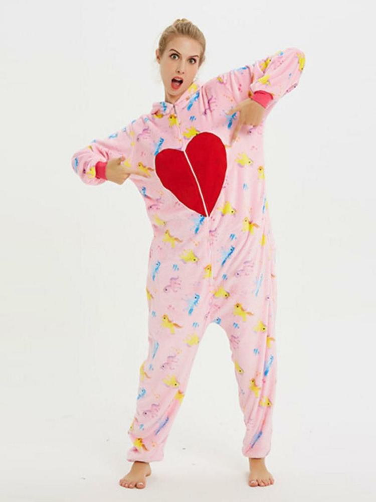 Kigurumi Costumes |  Pajamas Kigurumi Onesie For Adult Pink Heart Pattern Polyester Kigurumi Costumes Hobbies Kigurumi Costumes