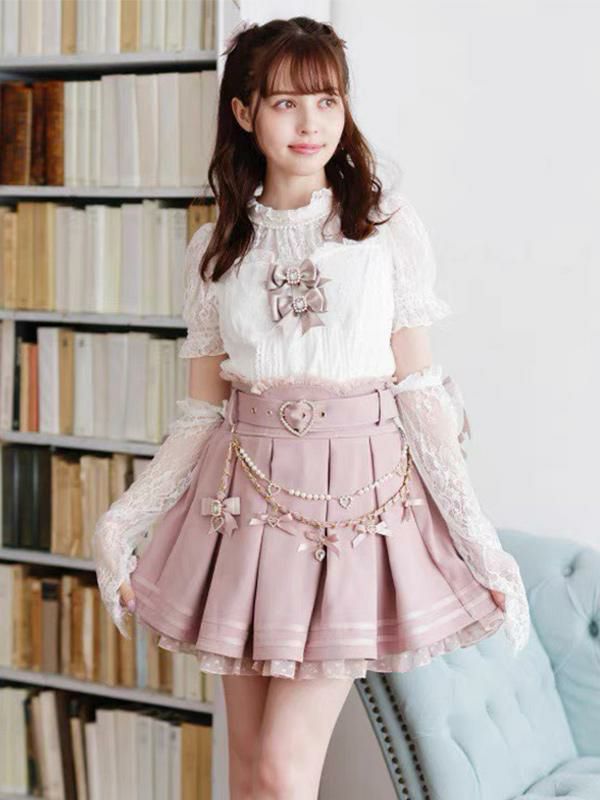 Lolita Clothing |  Steampunk Lolita SK White Grommets Pleated Lolita Skirts Hobbies Lolita Clothing