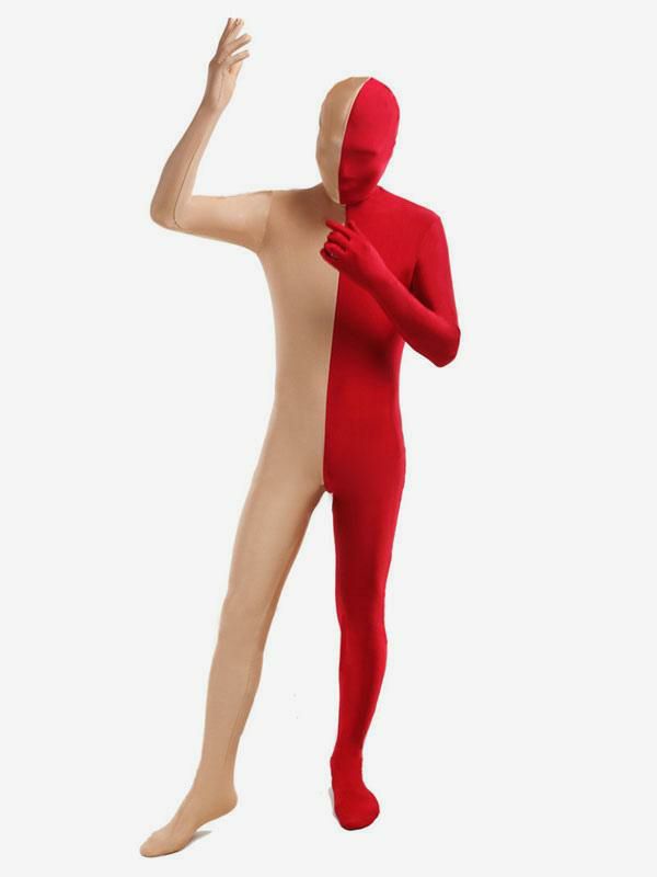 Zentai |  Red and Fleshcolor Two Tone Zentai Suit Full Body Lycra Spandex Bodysuit Hobbies Zentai