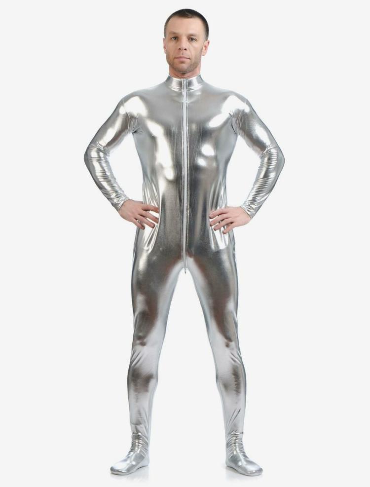 Zentai |  Silver Adults Bodysuit Shiny Metallic Catsuit for Men Hobbies Zentai