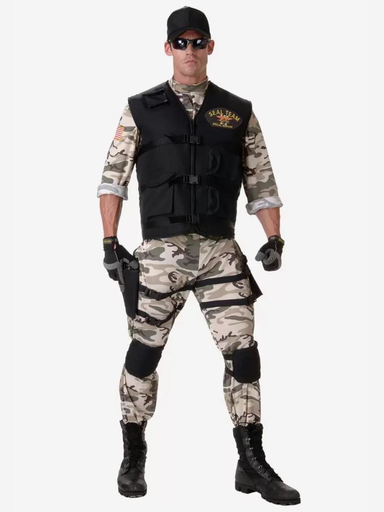 Retro Costume |  Camouflage Vintage Set Long Sleeves Polyester Waistcoat Retro Costumes For Man Hobbies Retro Costume