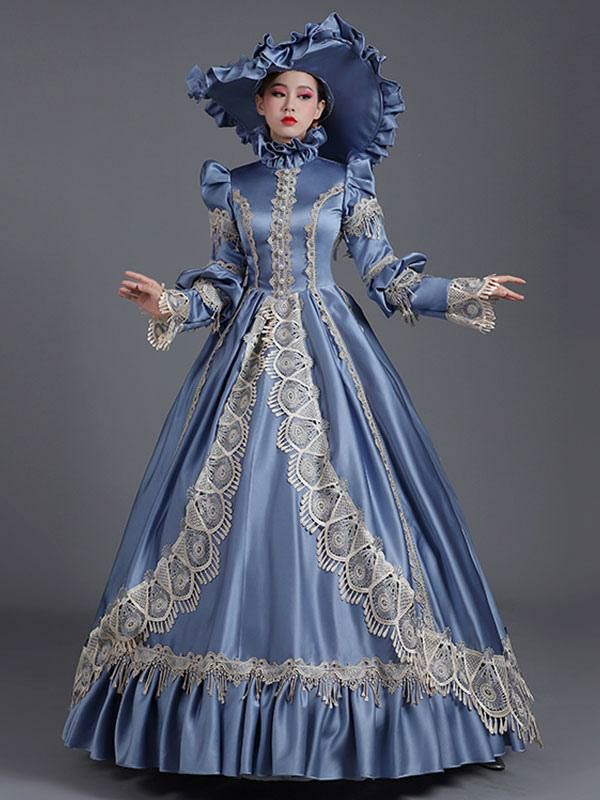 Retro Costume |  Classical Lolita Dress Polyester Long Sleeves Lolita Dresses Classic Blue Hobbies Retro Costume