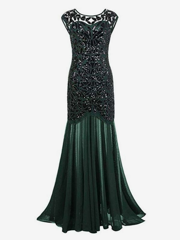 Retro Costume |  Sequined Pleated 1920s Great Gatsby Semi Sheer Retro 20s Party Dress Hobbies Retro Costume